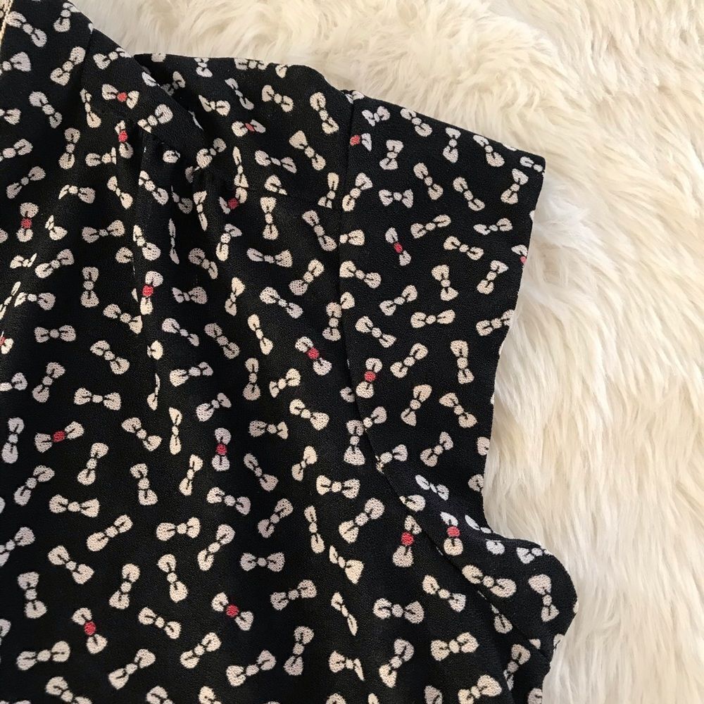VINTAGE 80s 90s Jumpsuit Short Sleeve Bow Tie Print V-Neck Tapered Leg Black - Picture 4 of 13
